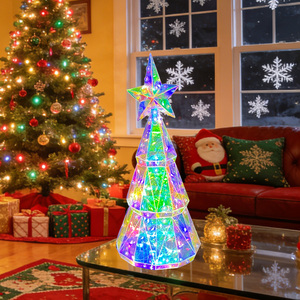 3D Pre-lit Christmas <b>Tree</b> 30cm Iridescent PET Xmas <b>Tree</b> Lamp Modern Luminous Ornament for Hotel Lobby Commercial Window Display - Product Image 2