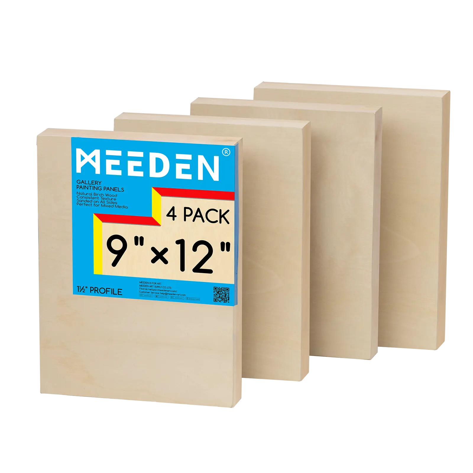 MEEDEN 9X12นิ้วไม้ผ้าใบคณะกรรมการแกลลอรี่1-1/2 "แพ็คลึกของ4 Cradled ศิลปินแผงไม้