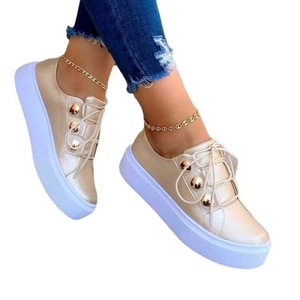 Sneakers da <span class=keywords><strong>donna</strong></span> con plateau di Sole spesse e lacci Casual alla moda <span class=keywords><strong>scarpe</strong></span> basse da passeggio per <span class=keywords><strong>donna</strong></span> - Product Image 1