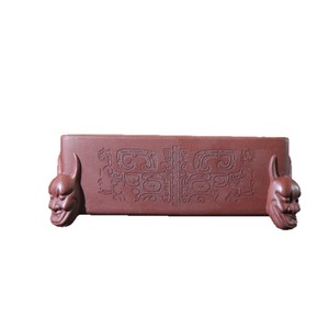 Maceta Rectangular de Cerámica Estilo Japonés con Diseño de Rostro de Demonio para Bonsái, Color Arcilla Púrpura, para Mesa - Product Image 5