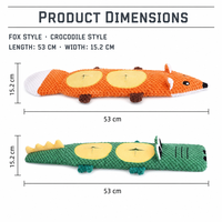 Jouet à mâcher moderne en peluche crocodile et renard avec couineur et papier froissé, sans rembourrage, interactif pour chiens de petite et moyenne taille