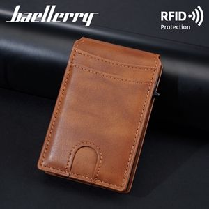 Baelberry Men's Slim PU Card Holder RFID Protection <b>Wallet</b> Business <b>Metal</b> Clip Solid Color Mini Compact Design - Product Image 3