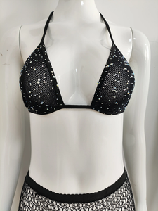 Medias de diamantes de imitación con gemas, sujetador de red de nailon Sexy para mujer, monos de encaje negro, pantimedias, Medias, Lencería - Product Image 5