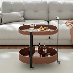 Mesa de Centro Pequeña de Cuero Moderno con Ruedas, Mueble Auxiliar para Sala de Estar, Villa <span class=keywords><strong>Wolff</strong></span>, Garantía de 5 Años - Product Image 5