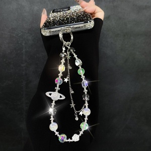 Bracelet de luxe en perles de cristal, chaîne de téléphone étoile Saturne, breloques électroplaquées, perles, breloques pour téléphone portable, dragonne de poignet - Product Image 4
