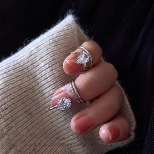 Korean minimalist design gemstone flash diamond fingernail ring Trend Nail Art Ring Jewelry