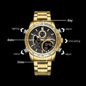 <span class=keywords><strong>NAVIFORCE</strong></span> 9182 2025 nuevo reloj deportivo para hombre, reloj de pulsera Original de lujo, relojes impermeables de acero inoxidable con doble pantalla para hombre - Product Image 5