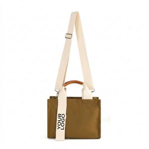 Sacs de shopping en toile écologiques réutilisables avec logo personnalisé en gros, avec poignées renforcées en cuir PU - Product Image 2
