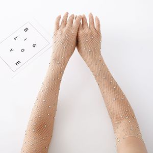 Gants longs en maille diamantée brillante, gants sexy en maille élastique, gants longs en résille à strass pour femmes - Product Image 6
