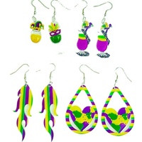 Mardi Gras unisexe boucles d'oreilles violet vert or paillettes Dangle pour la Nouvelle-Orléans Carnaval bijoux pour filles et garçons