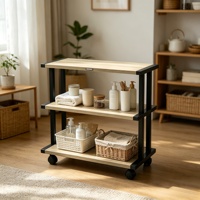 Étagère mobile triangulaire à 3 niveaux en métal et bois au design moderne pour salon, appartement, maison