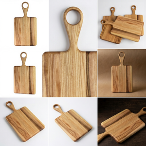 <b>Ash</b> Wood Large Tapered Serving Board Loop <b>Ring</b> Handle Natural Grain HORECA OEM Custom Engraving Food Grade Eco-Friendly Vietnam - Product Image 3