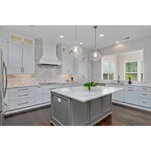 Amerikaanse Witte Shaker Design Keukenkasten Massief Hout Luxe Klaar Om Te Monteren Voor Luxe Huizenbouwer