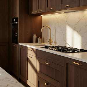 <b>Light</b> Luxury Dark Coffee Wood Kitchen Cabinet, Italian Minimalist Solid Wood Multilayer <b>Cupboard</b>, Itchen-abinets - Product Image 2