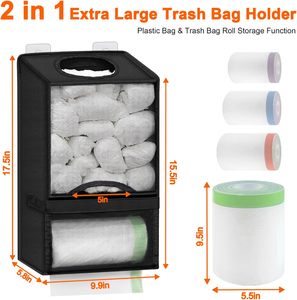 Soporte de pared para bolsas de plástico, organizador grande de bolsas de tela Oxford 2 en 1 con dispensador de rollos de <span class=keywords><strong>basura</strong></span> - Product Image 2