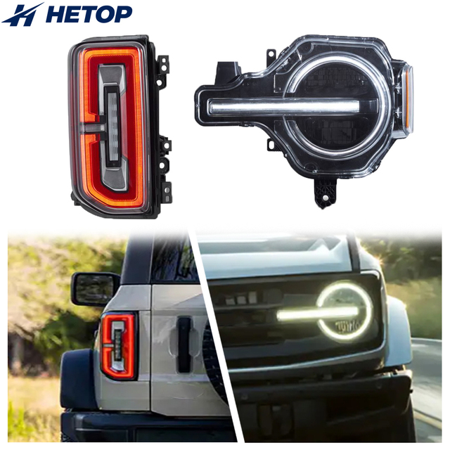 HETOP for Bronco Headlight Taillight 2020-2025 Custom Set Full LED Projector Headlamp Upgrade Dynamic Welcome Tail Lamp for Ford