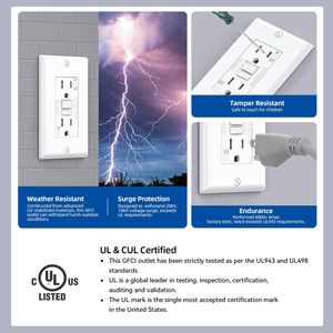 ELEGRP米国規格15A 125V TR & WR屋外<span class=keywords><strong>GFCI</strong></span>コンセント壁ソケットホワイトセルフテスト<span class=keywords><strong>GfCI</strong></span>レセプタクル - Product Image 4