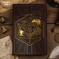 Diario de jugador de juegos de rol de fantasía TTRPG con cubierta de cuero PU marrón personalizada, tapa dura, estampado en caliente y banda elástica.