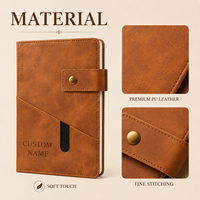 Carnet en cuir PU personnalisé en gros avec fermeture à bouton-pression, poche avant et logo personnalisé pour cadeaux d'affaires