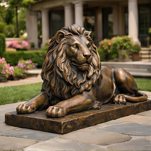 실물 크기 청동 누워있는 사자 조각상, 야외 정원 장식용, 사실적인 빌라 마당 조각상 - Product Image 1