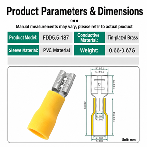 Terminali a Forcella Femmina Completamente Isolati FDD5.5-187 12 <span class=keywords><strong>10</strong></span> AWG, Connettori Rapidi per Cavi in PVC Giallo, Ottone, Certificati CE RoHS, Vendita all'Ingrosso - Product Image 2