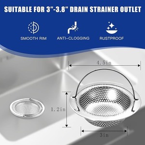Stainless Steel Sink Strainer Basket with Handle Anti <b>Clogging</b> Food Catcher Hair Trap for <b>Kitchen</b> Bathroom - Product Image 2