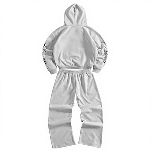 Ensemble de survêtement argenté personnalisé, veste à capuche et pantalon de jogging assortis, streetwear décontracté, tenue de sport athlétique en deux pièces - Product Image 1