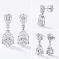 Boucles d'oreilles créoles Huggie en moissanite poire pour femme, design à deux pierres, couleur D, VVS, argent S925 avec placage or 18 carats ou platine, cadeau