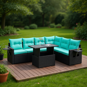 Poly Rattan Garden <b>Sofa</b> <b>Set</b> With Cushions Black Outdoor Furniture Contemporary Design For Patio And Garden Use - Product Image 2