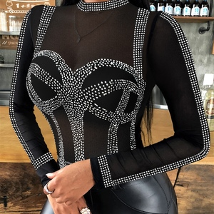 Women's <b>Sequin</b> Slim Fit <b>Tops</b> Long Sleeve Bodycon Mesh <b>Top</b> Fashion - Product Image 5