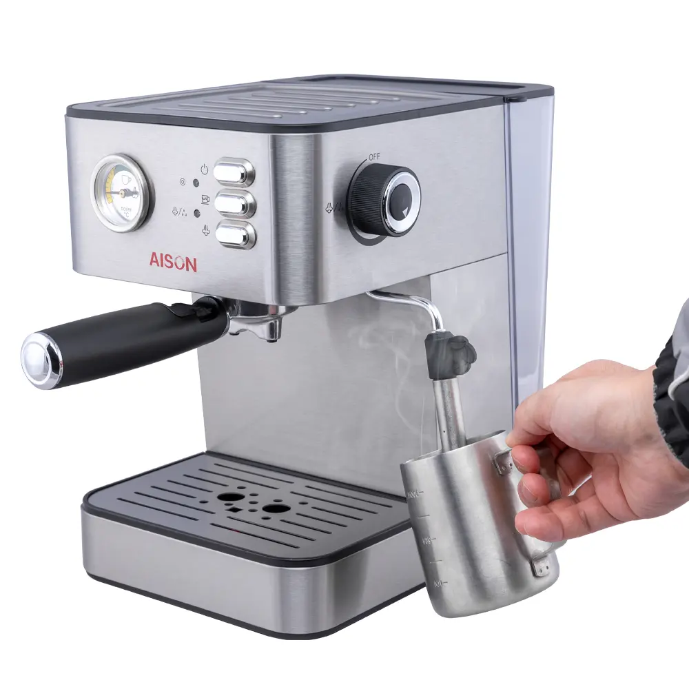 ミルク泡立て器電気カフェエスプレッソメーカーを備えた新しいステンレス鋼コーヒーマシン