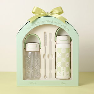 Bouteilles d'<span class=keywords><strong>eau</strong></span> en acier inoxydable et Tritan à double paroi de 500 ml (18 oz) sans BPA, conformes aux normes FDA, avec boîte cadeau personnalisée, faciles à nettoyer et dotées d'un couvercle à ouverture facile. - Product Image 1