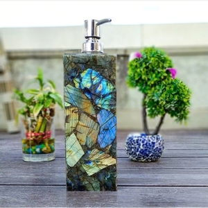 Distributeur de savon en céramique personnalisé avec pierre de labradorite, support d'accessoires de salle de bain en pierre précieuse, fournisseur en gros, article durable, cadeau - Product Image 6