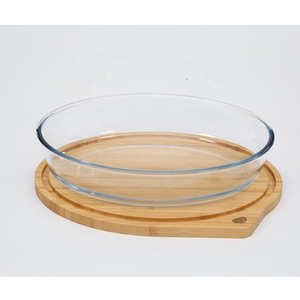 Plat de cuisson ovale en verre Jasper/poêle à lasagne avec couvercle en bambou naturel utensilios para hornear de vidri - Product Image 2