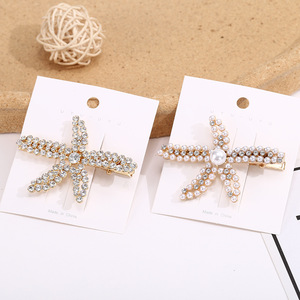 Pinza para el pelo de perlas de estrella de mar, pinza de pico de pato con perlas de diamantes de imitación, tocado diario, hecho en China - Product Image 1