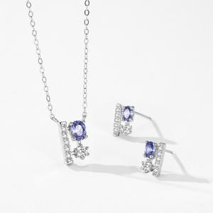 Collier pendentif géométrique en argent sterling S925 avec zircon violet ovale, version cuivre personnalisable, minimaliste, cadeau pour femme - Product Image 4