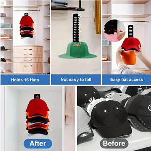 Baseball Cap Wall Mounted Storage Rack Black Rectangle Punch Free Hat Organizer <b>Adhesive</b> Free Wall Storage - Product Image 4