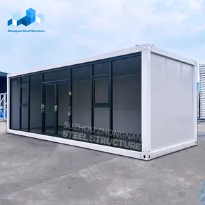 Luxury portable homes 2 bedroom container house tiny glass wall prefab container home villa modular container house