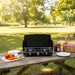 BBQ-118 Cuisinière à <span class=keywords><strong>gaz</strong></span> GPL portable en acier inoxydable à double usage pour la cuisson en extérieur, idéale pour les camping-cars, avec allumage électronique, hautement efficace - Product Image 6