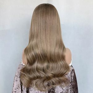 Peluca de Cabello Ondulado Ombre Marrón <span class=keywords><strong>Ceniza</strong></span> con Frente de Encaje, Peluca sin Pegamento Resistente al Calor con Línea de Cabello Pre-Desplumada - Product Image 4