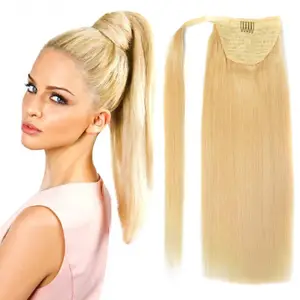 Hochwertige 613 Blondine 1005 unverarbeitetes menschliches Haar wickeln sich um Pferdeschwanz-Haar teile zur Haar verlängerung