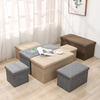 Banc de salon rembourré en lin repose-pieds pouf avec rangement pliable personnalisé