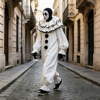 Costume de Clown d'Horreur Blanc pour Homme avec Pompons Noirs – Combinaison de Clown Tueur Effrayant pour Halloween – Déguisement Fantaisie