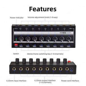 HA800S เครื่องขยายเสียงหูฟังแบบ 8 ช่องสัญญาณ ตัวกระจายสัญญาณหูฟัง 1 ช่องอินพุต 8 ช่องเอาต์พุต สำหรับมอนิเตอร์ - Product Image 5