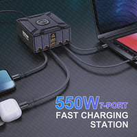 Estación de Carga 7 en 1 de 550W con Cable USB C Retráctil de 100W, Cargador Rápido GaN para MacBook Pro, iPhone 17, Samsung, Laptop y Tablet