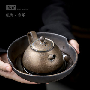 Support de théière en céramique rétro, doré, de forme irrégulière, pour service à thé Kung Fu, accessoire isolant thermiquement pour la cérémonie du thé - Product Image 1