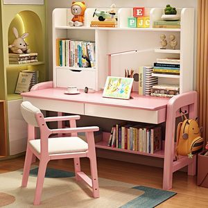 Escritorio de Madera Maciza con Altura Ajustable y Estantería Integrada para el <span class=keywords><strong>Estudio</strong></span> de Niños, Estudiantes de Primaria y Secundaria, Escritorio para Computadora en Casa - Product Image 2