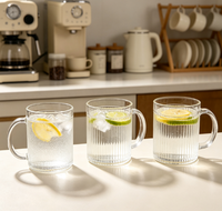 Tasse à boire en verre rayé de style américain avec poignée, tasse à thé, pour salon/usage domestique, tasse en verre à rayures verticales
