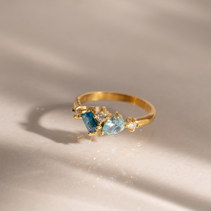 Anello J&D con Zirconia Cubica Blu, Acciaio Inossidabile Placcato Oro 18K, Forme Quadrate, a Goccia e Rotonde, Misura <span class=keywords><strong>7</strong></span> - Product Image 4