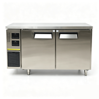 Congelador Comercial de Dos Puertas con Banco de Trabajo, Refrigerador Bajo Mostrador de Acero Inoxidable, Mesa de Preparación de Cocina con Congelador Profundo